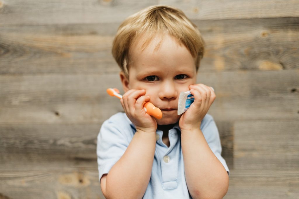 Kid with Brush and Toothpaste